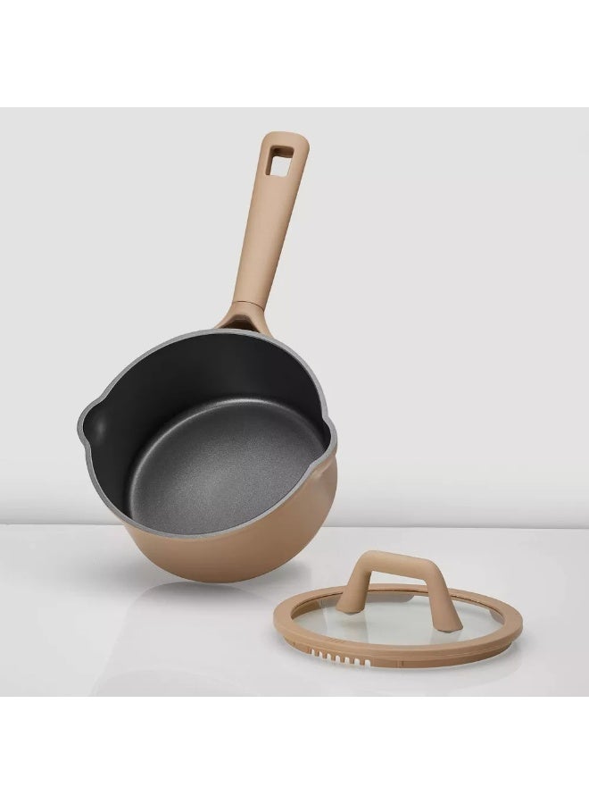 Carote 1.9 Litre Nonstick Saucepan with Pour Spout & Strainer Lid, PFAS & PFOA Free Healthy Cooking, Titanium-Reinforced with Heat-Resistant Handle, All-Stovetop Compatible, Dishwasher Safe (Taupe) - Image 3